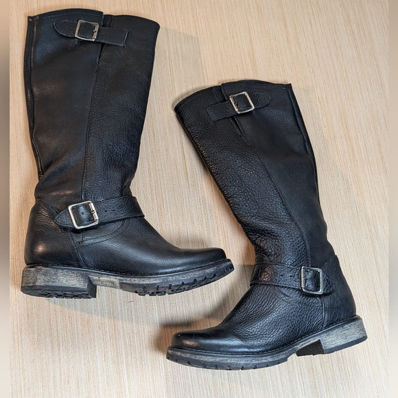 Steve Madden Black Leather Riding Boots W/Zipper & Buckle Size 7M - Picture 1 of 14